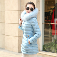 2015冬装新款韩版时尚甜美少女优雅保暖修身中长款羽绒棉服外套潮