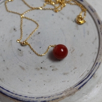 特价：日本赤血宝石圆珠项链18K金