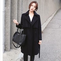RV2016秋冬韩版女修身新款呢子中长款收腰毛呢外套大衣