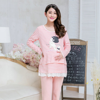 2015韩版孕妇睡衣 宽松中长款女士睡裙 短袖针织棉孕妇睡衣家居服
