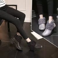 2015秋冬季新款韩版女靴高跟短靴粗跟短筒靴单靴圆头马丁靴潮靴子