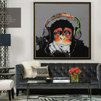 现代简约黑白创意手绘动物油画家居客厅卧室无框装饰画电表箱挂画