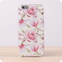 iphone6手机壳iphone6plus保护壳苹果5s硅胶套软壳文艺粉色花朵女
