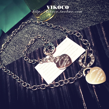 VIKOCOTi心形OT扣钛钢18K镀金银链条 欧美风大牌时尚粗项链特价
