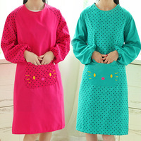 韩版时尚可爱长袖围裙成人厨房护衣反穿衣做饭防水防油工作服罩衣
