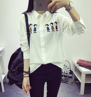 2015春秋装新款韩版大码宽松纯白色衬衫女款学院风学生长袖衬衣潮