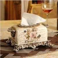 高档欧式纸巾盒奢华复古树脂创意餐巾抽纸盒美式摆件家居装饰品