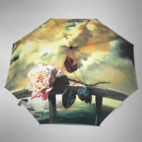 全自动折叠晴雨伞激情玫瑰铁塔油画伞黑胶防晒遮阳伞防紫外线伞