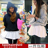 韩国代购2014秋冬装新款 纯色宽松款女装套头连帽长袖加绒卫衣女