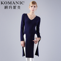柯玛妮克 2016年新款女装休闲舒适 开叉V领套头针织毛衣S61033