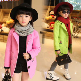 童装女童冬装2015新款韩版中大童儿童中长款呢子大衣毛呢大衣外套