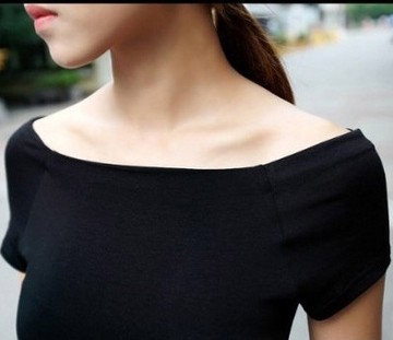 2015春夏装T恤女韩版性感一字领露肩上衣短袖修身紧身打底衫纯色