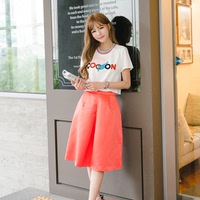 2016夏季热销新款女装韩版字母印花圆领A字裙两件套中长款连衣裙