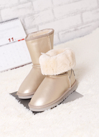 2015冬季中筒雪地靴女金属皮学生短靴防水皮面2穿加厚棉毛毛鞋子