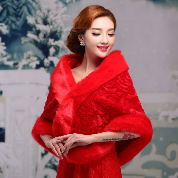 毛披肩斗篷女新娘披肩红色保暖外套结婚礼服旗袍加厚婚纱披肩冬季