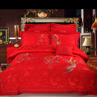 婚庆四件套大红结婚床上用品婚床用品十件套龙凤丝绸刺绣多件套件