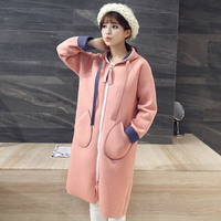 冬装新款女装韩版中长款卫衣女加绒加厚带帽女上衣休闲运动外套女