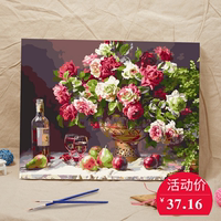 diy数字油画客厅风景大幅花卉自己填色手绘立体数码画 红酒玫瑰