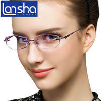 钻石切边眼镜女款纯钛无框眼镜框成品水晶近视眼镜架配眼睛含镜片