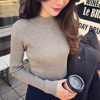 2016新款韩版纯色紧身螺纹厚款针织衫女冬季套头长袖打底修身毛衣