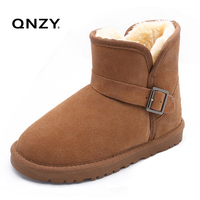 QNZY新款雪地靴女靴子短靴低筒防水真皮平跟牛筋底防滑保暖清仓