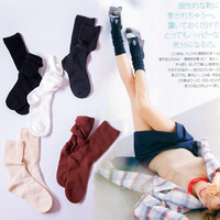 日韩系女式堆堆袜秋冬季纯色全棉中筒小腿袜复古粗线时装袜（5色