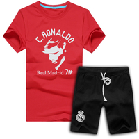 夏季新款足球衣服一套 运动男士短袖T恤套装休闲跑步短裤C罗梅西