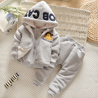 男童男宝宝加绒加厚纯棉冬季套装1-2-3-4岁儿童运动保暖卫衣外套