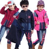2014新款韩版童套装女童冬装纯棉加厚中大童儿童套装米字旗三件套