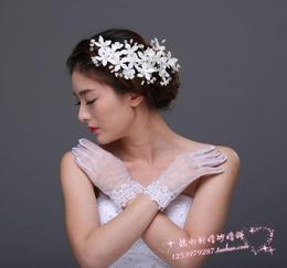 新款韩式蕾丝水钻新娘有指手套 时尚水钻短款露指 结婚婚纱配件