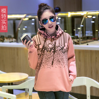 2015冬季新款韩版女加厚套头休闲卫衣印花字母个性贴片保暖时尚