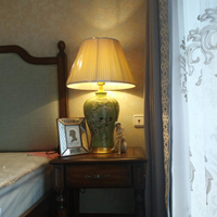 陶瓷台灯绿色梅花鸟全铜梅瓶新中式美式客厅样板房