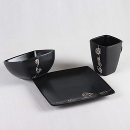 N多陶瓷 日韩式碗套装色釉米饭泡面碗韩式饭碗瓷碗 心弦黑