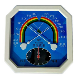 高级温湿表 WS-A2八角带时钟温湿度计 方形指针式计时型卧室办公