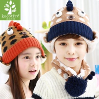 韩版冬款男孩帽子围巾俩件套女孩护耳帽儿童加绒保暖帽小学生潮帽