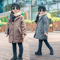 2015冬新款女童中大童呢子加厚外套呢大衣韩版加长款方格内里包邮