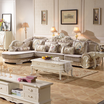 沙特斯欧式沙发客厅家具小户型L型转角贵妃沙发实木布艺沙发组合