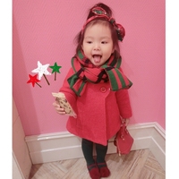 7bao女童小童女宝宝纯色翻领加厚夹棉圣诞新年羊毛呢大衣外套