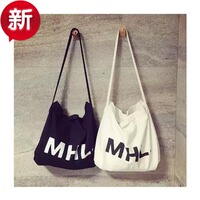 2015韩国复古单肩包字母MHL帆布袋牛仔布环保袋购物袋手提袋女包