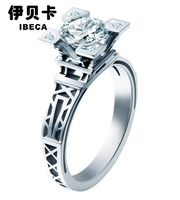 伊贝卡 18K白金埃菲尔铁塔钻戒情侣定婚戒指女款结婚钻石戒指