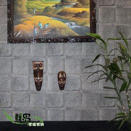 东南亚手工实木雕刻壁饰挂饰面具小号挂件立体墙饰壁家居装饰品