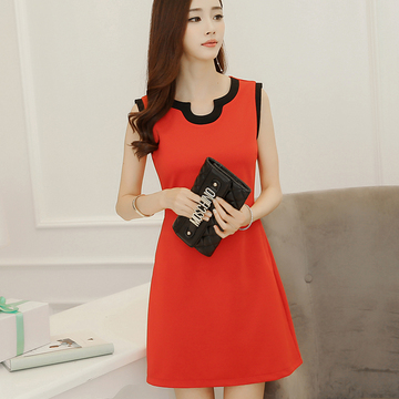 女装/女士精品ML按需要的拍针织套头韩版红色通勤短裙拼接连衣裙