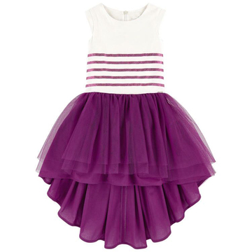 童装女童 2017年夏季新品紫色纱纱前短后长款连衣裙六一礼服裙