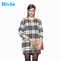曼诺比菲 Mnbf 2015春季新流行经典款宽松型格子连衣裙