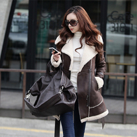 2015韩版新款西装领羊羔毛中长款棉衣女修身鹿皮绒休闲大衣外套