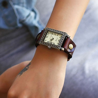 休闲指针式手表女潮男韩国学生复古棕色皮带方形创意中性真皮手表