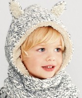 包邮宝宝婴幼儿童毛线帽子卡通兔耳护耳围脖针织一体加绒套头帽萌