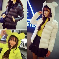 冬季韩版学生短款休闲棉服女可爱米老鼠耳朵长袖连帽羽绒棉衣外套