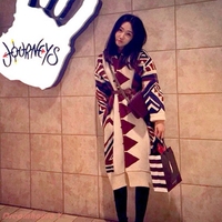 2015秋冬新款韩版女装几何图案针织衫加厚长款宽松时尚外套 批发