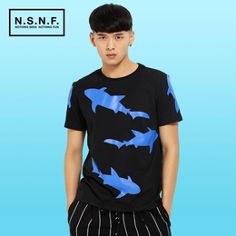 NSNF设计师款 2015春夏新款 潮流男装 时尚修身 印花纯棉短袖T恤